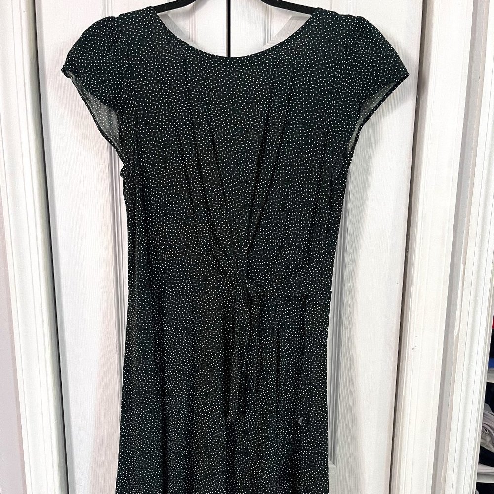 LOFT GREEN Polka Dots FAUX WRAP DRESS Cap Puff Sleeve Side Knot Tie Short